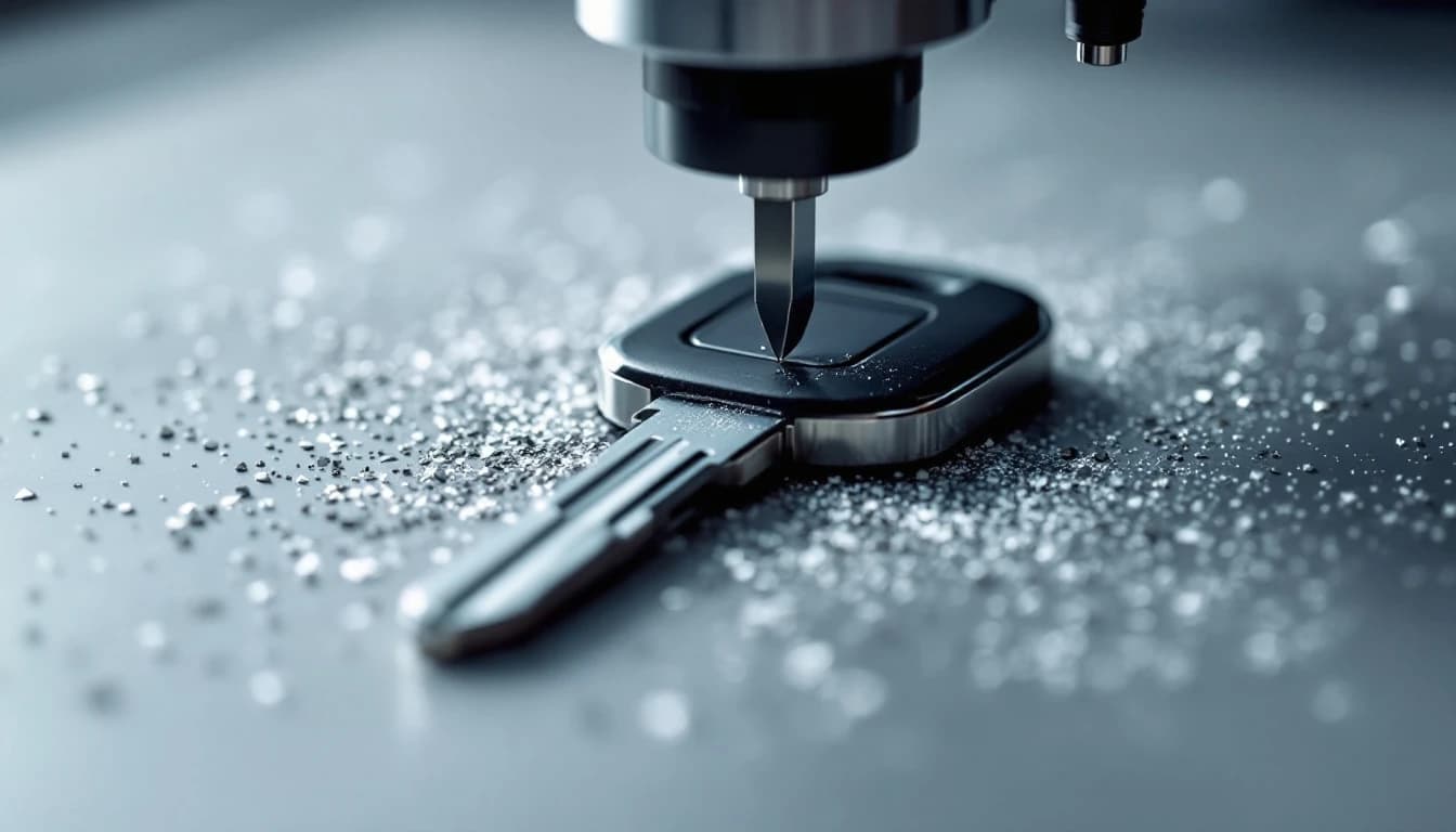 Llave con chip transponder abierta mostrando el chip antes de duplicarla en Fort Worth