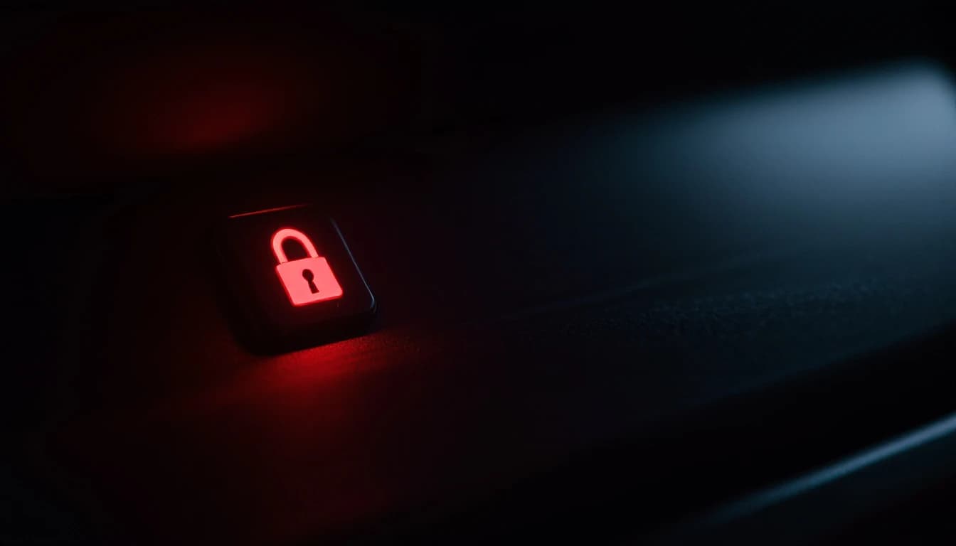 Tablero de un carro con la luz de seguridad anti-robo parpadeando en Fort Worth