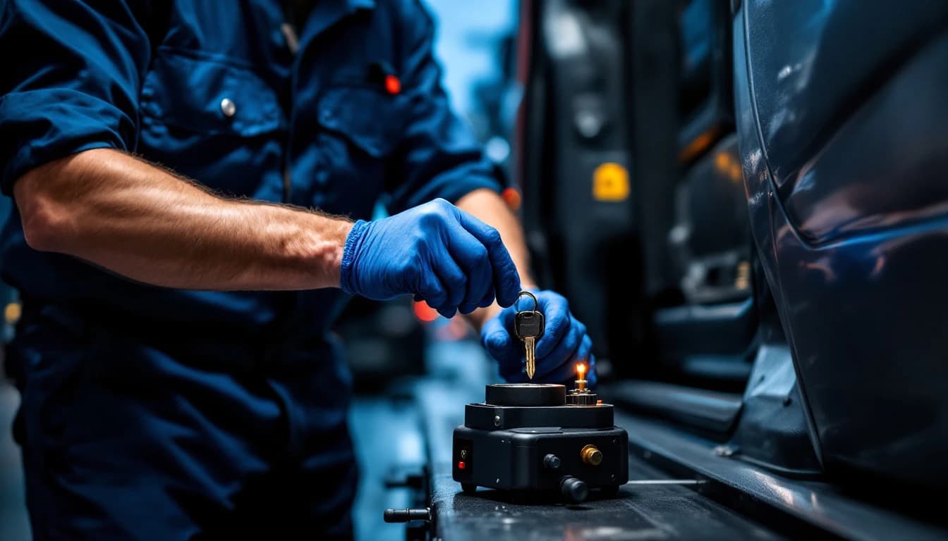 Cerrajero programando una llave GMC Sierra con equipo dealer-level en Fort Worth